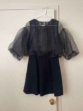 Zara Black Puff Sleeve Polka Dot Mini Dress